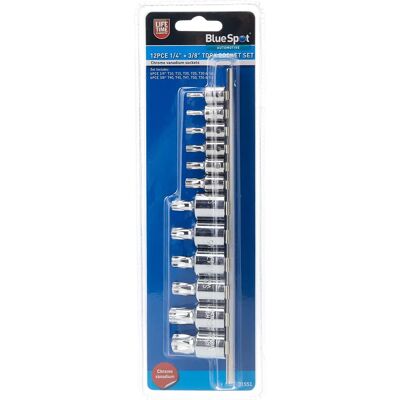 BlueSpot 12pc Torx Socket Set - Chrome Vanadium Steel - 1/4 & 3/8" Drive - Durable Storage Rack BlueSpot 12pc Torx Socket Set - Chrome Vanadium Steel - 1/4 & 3/8" Drive - Durable Storage Rack