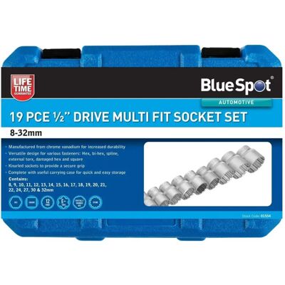 BlueSpot 01554 19Piece Multi Fit 1/2" Drive Socket Set - Socket Set BlueSpot 01554 19Piece Multi Fit 1/2" Drive Socket Set - Socket Set