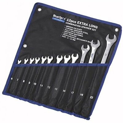 BlueSpot Tools B/S04124 Zestaw Kluczy Kombinowanych Extra Długi - 12 sztuk BlueSpot Tools B/S04124 Zestaw Kluczy Kombinowanych Extra Długi - 12 sztuk