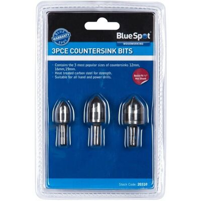 Bluespot 3 Piece Countersink Bits Set - Blue Bluespot 3 Piece Countersink Bits Set - Blue