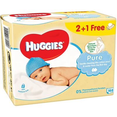Μαλακές μαντηλάκια Huggies Pure για μωρά - 3x56 τεμάχια Μαλακές μαντηλάκια Huggies Pure για μωρά - 3x56 τεμάχια