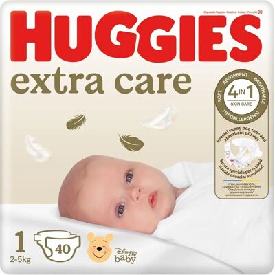 Couches Huggies Extra Care - 2-5 kg, 40 pièces Couches Huggies Extra Care - 2-5 kg, 40 pièces