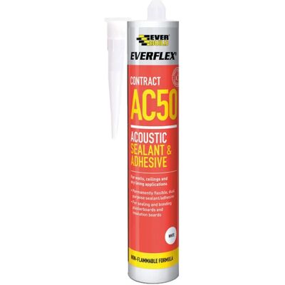 Mastic acoustique et colle Everbuild Everflex AC50C4 - Blanc - Publicité Mastic acoustique et colle Everbuild Everflex AC50C4 - Blanc - Publicité