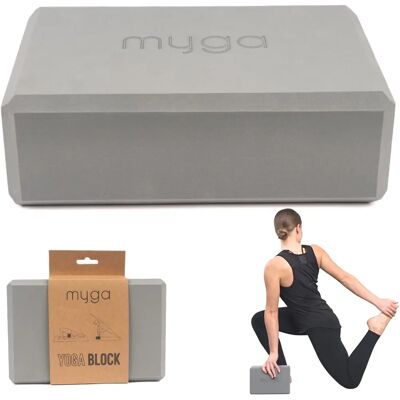 Bloc de Yoga gris Myga - Soutenir Approfondir Poses - Publicité Bloc de Yoga gris Myga - Soutenir Approfondir Poses - Publicité