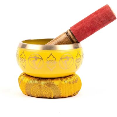 Myga Tibetan Singing Bowl with Cushion and Dual-Ended Striker - Meditation, Wellbeing & Healing - Yellow Myga Tibetan Singing Bowl with Cushion and Dual-Ended Striker - Meditation, Wellbeing & Healing - Yellow
