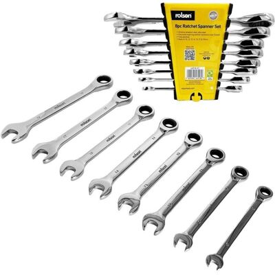 Rolson Tools - 8pc Ratchet Head Spanner Set Rolson Tools - 8pc Ratchet Head Spanner Set