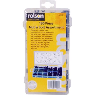 Assortiment de boulons et écrous Rolson - M3 à M10 - Publicité Assortiment de boulons et écrous Rolson - M3 à M10 - Publicité