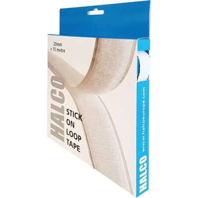 Halco: Loop Roll 20mmx10m - Loop Roll with Permanent Adhesive - Loop Roll for Displays Halco: Loop Roll 20mmx10m - Loop Roll with Permanent Adhesive - Loop Roll for Displays