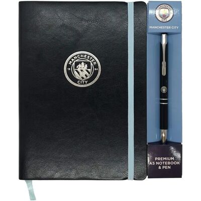 Manchester City FC Cahier et Stylo Manchester City A5 Exécutif Premium Cadeau de Football OFFICIEL - Noir - Publicité Manchester City FC Cahier et Stylo Manchester City A5 Exécutif Premium Cadeau de Football OFFICIEL - Noir - Publicité