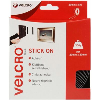 Velcro Velcro Hook Loop Fastener - Black - 20mm x 5m Velcro Velcro Hook Loop Fastener - Black - 20mm x 5m
