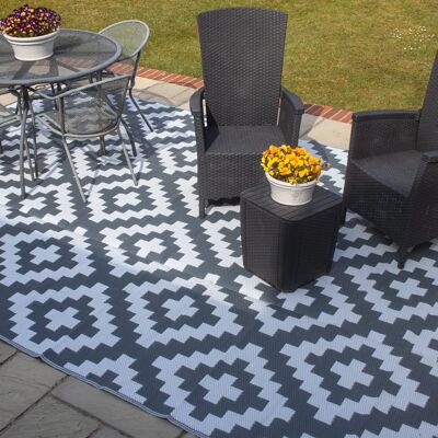 Valiant Outdoor Rug - 2.7x1.8m Grey Geometric & Leaf Pattern Valiant Outdoor Rug - 2.7x1.8m Grey Geometric & Leaf Pattern