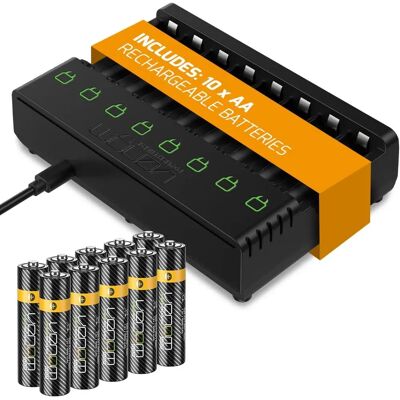 Venom Rechargeable Battery Charging Dock - 10 AA Batteries - Black Venom Rechargeable Battery Charging Dock - 10 AA Batteries - Black