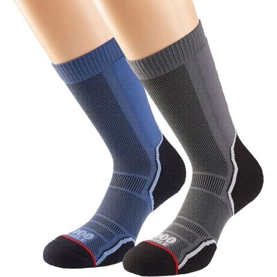 1000 Mile Trek Sokken - 2-Pack Heren Ademend Merinowol - Navy / Antraciet - L 1000 Mile Trek Sokken - 2-Pack Heren Ademend Merinowol - Navy / Antraciet - L