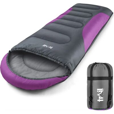 Marque Modèle - Sac de couchage violet 3 saisons - Publicité Marque Modèle - Sac de couchage violet 3 saisons - Publicité
