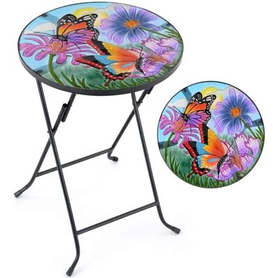 Christow Butterfly Garden Round Glass Bistro Table - Garden, Patio & Balcony Christow Butterfly Garden Round Glass Bistro Table - Garden, Patio & Balcony