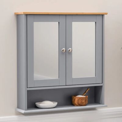 Christow Grey & Bamboo Bathroom Cabinet - 58cm x 56cm - Bathroom Storage Christow Grey & Bamboo Bathroom Cabinet - 58cm x 56cm - Bathroom Storage