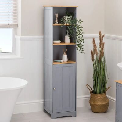 Christow Grey & Bamboo Tallboy Bathroom Cabinet - H160cm - Grey & Bamboo Christow Grey & Bamboo Tallboy Bathroom Cabinet - H160cm - Grey & Bamboo