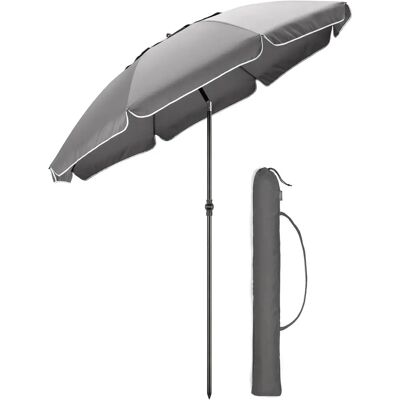Christow Grey Portable Beach Parasol Tilting Garden Sunshade Umbrella UV Resistant 2m Christow Grey Portable Beach Parasol Tilting Garden Sunshade Umbrella UV Resistant 2m