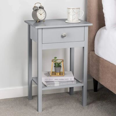 Christow Grey Bedside Table - Storage Drawer & Shelf Christow Grey Bedside Table - Storage Drawer & Shelf