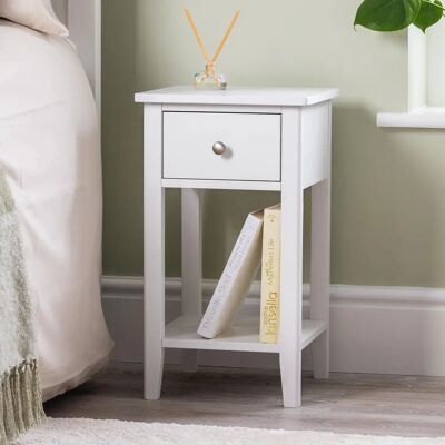 Christow Ilsington Slim White Bedside Table - Drawer & Shelf Christow Ilsington Slim White Bedside Table - Drawer & Shelf