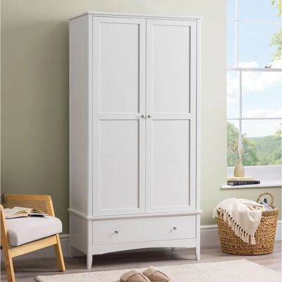 Christow Ilsington White Double Wardrobe with Clothes Rail, Drawer & Shelf - Wardrobe Christow Ilsington White Double Wardrobe with Clothes Rail, Drawer & Shelf - Wardrobe