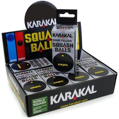 Ballons de Squash Karakal K675 à Points Jaunes Très Lents - Lot de 12 - Publicité Ballons de Squash Karakal K675 à Points Jaunes Très Lents - Lot de 12 - Publicité