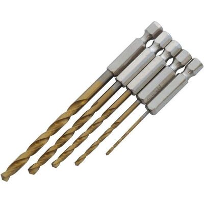 Amtech - 5pc HSS Titanium Coated - Hex Shank - Drill Bit Set Amtech - 5pc HSS Titanium Coated - Hex Shank - Drill Bit Set