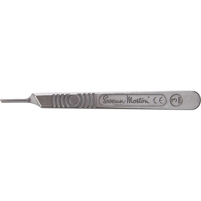 Poignée de scalpels Swann-Morton 0933 - Acier inoxydable - Publicité Poignée de scalpels Swann-Morton 0933 - Acier inoxydable - Publicité