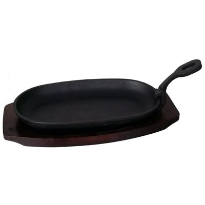 Buckingham Cast Iron Sizzle Platter with Wooden Base - Serving Dish Buckingham Cast Iron Sizzle Platter with Wooden Base - Serving Dish