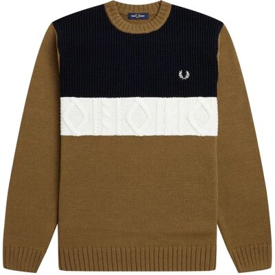 Fred Perry - Pullover - Pannello testurizzato - Marrone - Sweater Fred Perry - Pullover - Pannello testurizzato - Marrone - Sweater