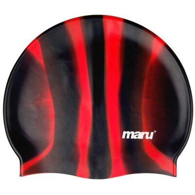 Maru Silicone Swim Cap - Black/Red - Unisex Adult Swimming Cap - Swimming Cap Maru Silicone Swim Cap - Black/Red - Unisex Adult Swimming Cap - Swimming Cap