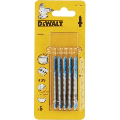 DeWalt DT2160 T-Shank HSS Metal Cutting Jigsaw Blades - 5 Pack DeWalt DT2160 T-Shank HSS Metal Cutting Jigsaw Blades - 5 Pack