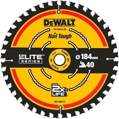 DeWALT DT10303-QZ rundsavklinge - 184mm, 16mm, 40T, til ramning DeWALT DT10303-QZ rundsavklinge - 184mm, 16mm, 40T, til ramning