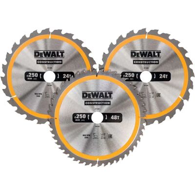 DeWALT DT1963 Kreissägeblatt - Langlebig, 250mm, 3er Pack DeWALT DT1963 Kreissägeblatt - Langlebig, 250mm, 3er Pack