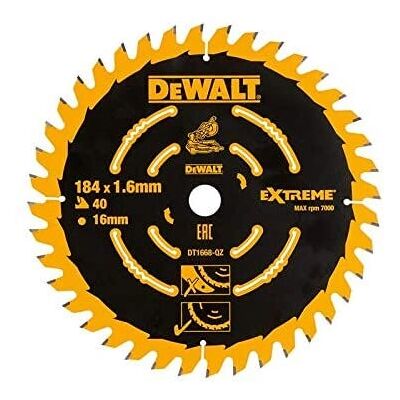 DeWALT DT1668-QZ Kreissägeblatt - 184mm, 16mm Bohrung, 40 Zähne, für DCS365 DeWALT DT1668-QZ Kreissägeblatt - 184mm, 16mm Bohrung, 40 Zähne, für DCS365