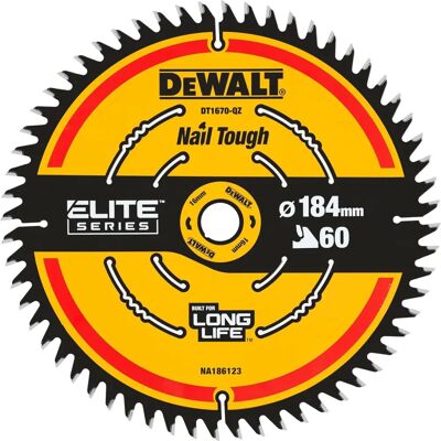 Lama per sega a taglio a scorrimento cordless DeWalt - 184mm, 60T, Fine Lama per sega a taglio a scorrimento cordless DeWalt - 184mm, 60T, Fine