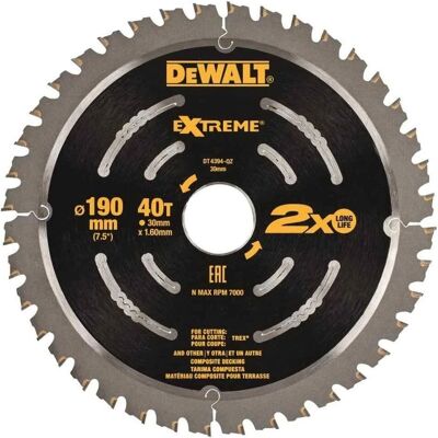 DeWalt DT4394-QZ - Lame de scie circulaire en carbure - 190mm - Pour sols composites DeWalt DT4394-QZ - Lame de scie circulaire en carbure - 190mm - Pour sols composites