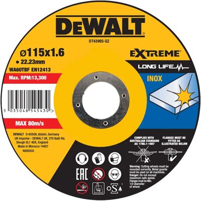 DeWALT DT43905-QZ Aluminiumoxid 115mm Trennscheibe - Winkelschleifer-Zubehör DeWALT DT43905-QZ Aluminiumoxid 115mm Trennscheibe - Winkelschleifer-Zubehör