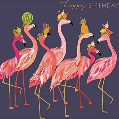 Sara Miller Flamingo Fruit Hats Birthday Card - Greeting Card Sara Miller Flamingo Fruit Hats Birthday Card - Greeting Card