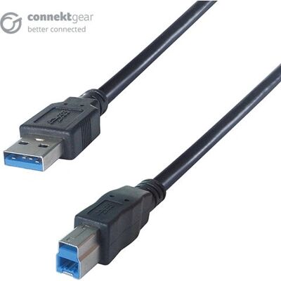Câble USB 3.2 Gen 1 A à B de Connektgear - Noir - Publicité Câble USB 3.2 Gen 1 A à B de Connektgear - Noir - Publicité
