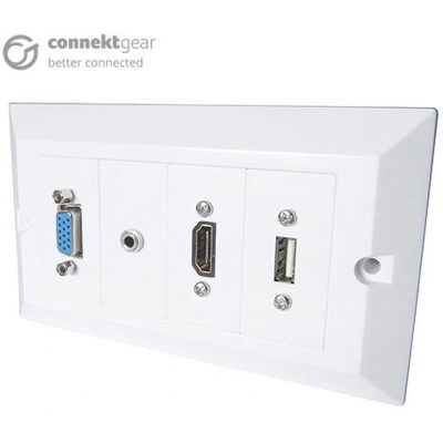 Connektgear 20-1030 Wall Plate - Switch Cover, HDMI/VGA/USB, White Connektgear 20-1030 Wall Plate - Switch Cover, HDMI/VGA/USB, White
