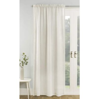 Enhanced Living Tahiti Pom Pom Linen Look Voile Cream - Curtains Enhanced Living Tahiti Pom Pom Linen Look Voile Cream - Curtains