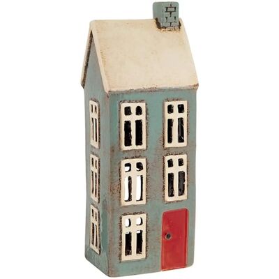 Shudehill Giftware Village Pottery Tall Blue House Tealight Holder - Tealight Holder Shudehill Giftware Village Pottery Tall Blue House Tealight Holder - Tealight Holder