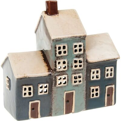 Shudehill Giftware Village Pottery 3 House Tealight Holder - Szary/Navy Shudehill Giftware Village Pottery 3 House Tealight Holder - Szary/Navy