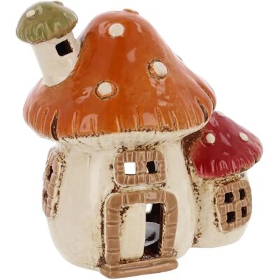 Shudehill Giftware Village Pottery Two Mushroom House Tealight Holder Shudehill Giftware Village Pottery Two Mushroom House Tealight Holder