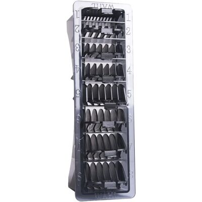 Set de piepteni din plastic negru Wahl - Ghid pentru aparate de tuns 1-8 Set de piepteni din plastic negru Wahl - Ghid pentru aparate de tuns 1-8