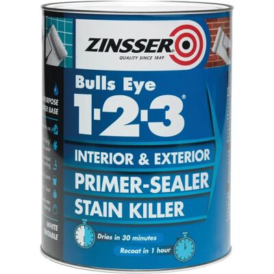 Zinsser ZN7040001C1 Bulls Eye 1-2-3 Primer & Sealer Paint - Interior/Exterior, 2.5L, White Zinsser ZN7040001C1 Bulls Eye 1-2-3 Primer & Sealer Paint - Interior/Exterior, 2.5L, White
