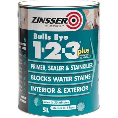 Zinsser ZINBE123P25L Bulls Eye 1-2-3 Plus Primer Sealer & Stain Killer White 2.5L Zinsser ZINBE123P25L Bulls Eye 1-2-3 Plus Primer Sealer & Stain Killer White 2.5L