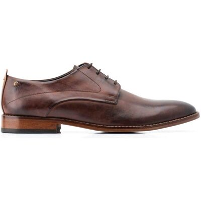 Base London Heren Script Washed Lace Up Leren Schoenen - Bruin Base London Heren Script Washed Lace Up Leren Schoenen - Bruin