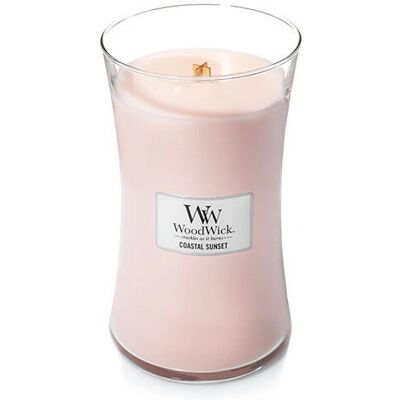 Bougie Grande en Sablier Coastal Sunset de WoodWick - Rose - Bougie en Cire - Publicité Bougie Grande en Sablier Coastal Sunset de WoodWick - Rose - Bougie en Cire - Publicité